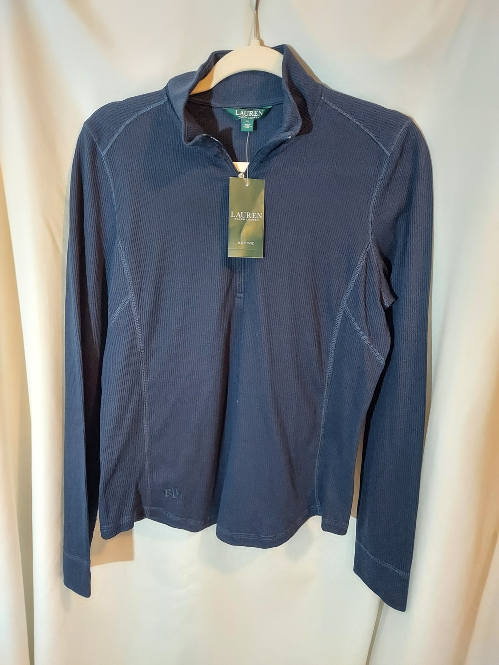 Lauren Ralph Lauren Active Navy Blue Ribbed Quarter-Zip Pullover XL